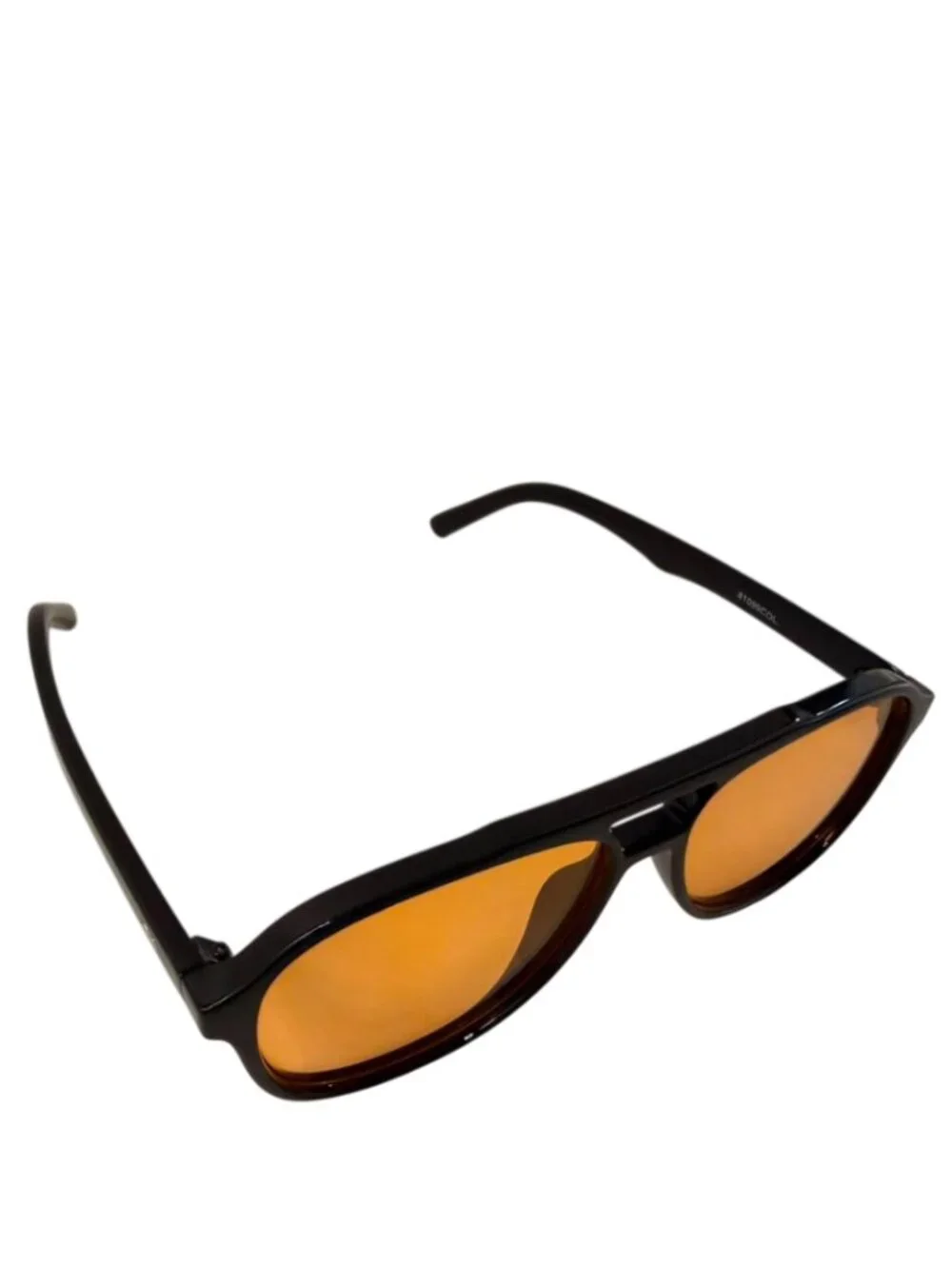 70s Retro Double Bridge Square Sunglasses – Thick Black Frame | Orange Tint UV40